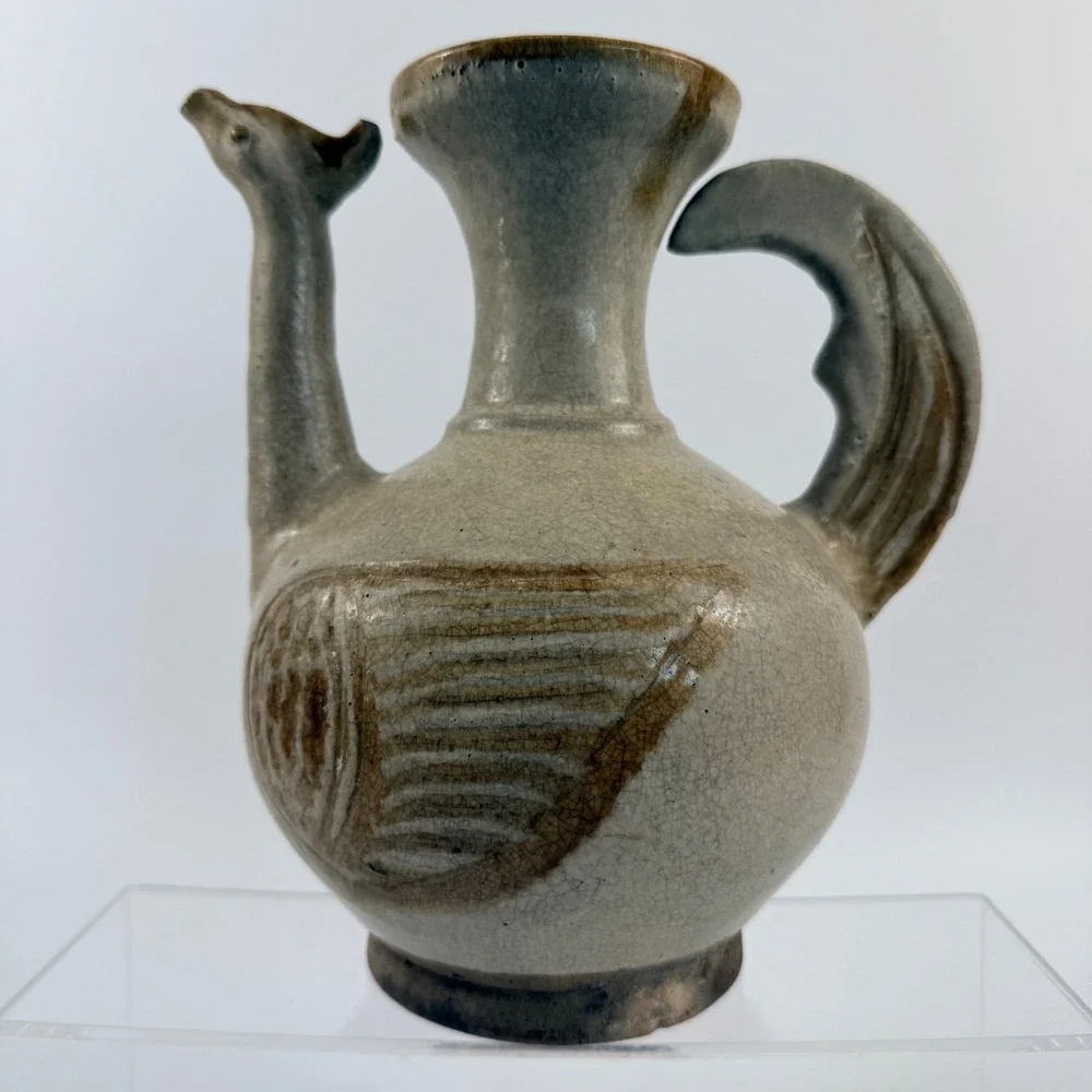Vintage Thai‎ Sawankhalok Style Bird Ewer Celadon Glaze Pottery Goose Pitcher 8